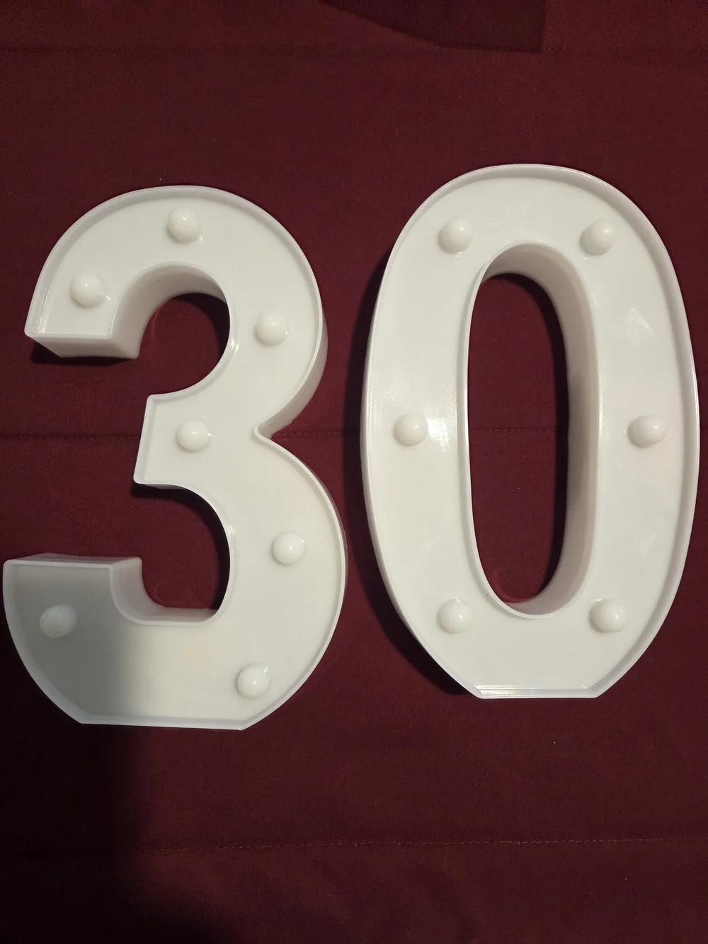 LED Marquee Number '30' Light - White Warm Yellow Bulbs